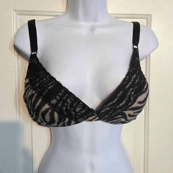 💖 38DD / 40D Smart & Sexy Animal Print Tiger Print Bra Lace Trim Black Lingerie - Picture 1 of 9